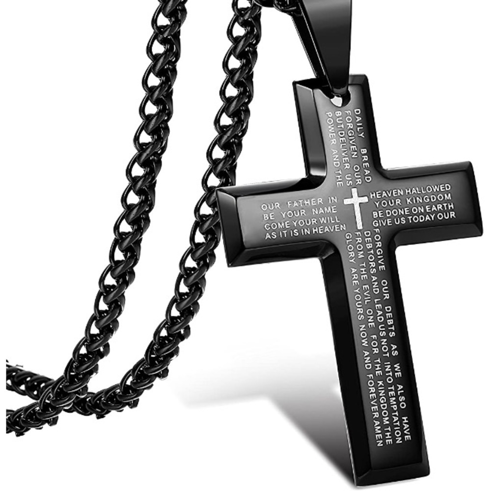 Stainless Steel Black Cross Pendant Neckla…